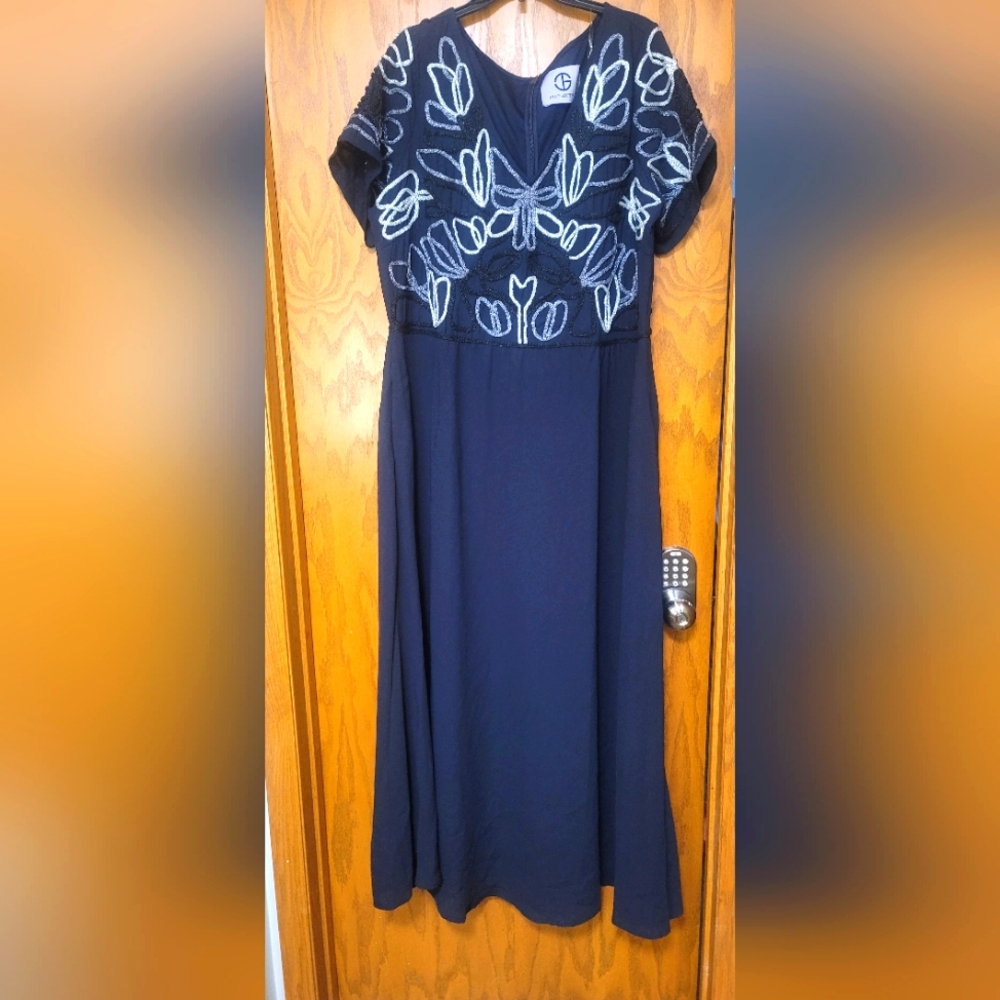 - JS Collections Navy Chain Mail Soutache Gown New without tag.
